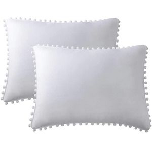 MoonxHome Pom Pom Pillowcases, Double Brushed Microfiber Pillow Set King White